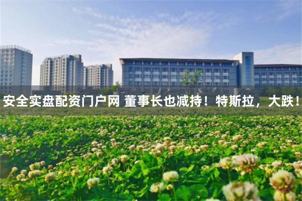 安全实盘配资门户网 董事长也减持！特斯拉，大跌！