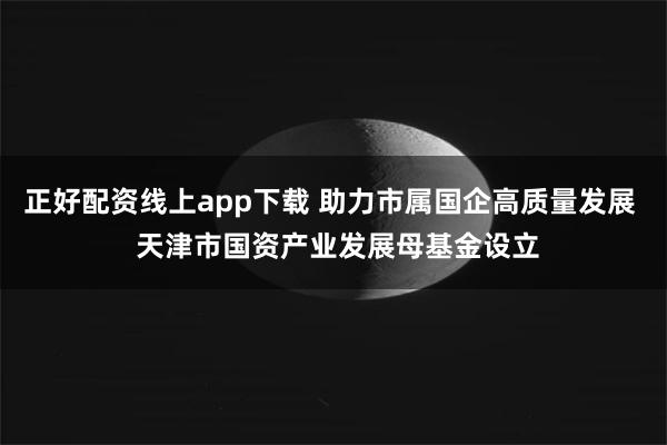 正好配资线上app下载 助力市属国企高质量发展  天津市国资产业发展母基金设立