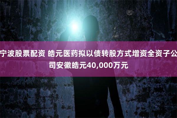 宁波股票配资 皓元医药拟以债转股方式增资全资子公司安徽皓元40,000万元