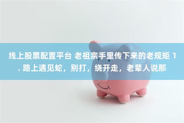 线上股票配置平台 老祖宗手里传下来的老规矩 1. 路上遇见蛇,别打,绕开走,老辈人说那