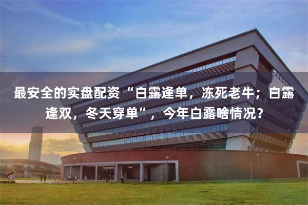 最安全的实盘配资 “白露逢单,冻死老牛;白露逢双,冬天穿单”,今年白露啥情况?