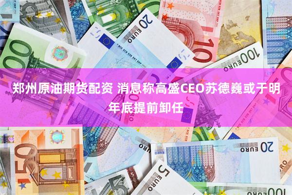 郑州原油期货配资 消息称高盛CEO苏德巍或于明年底提前卸任